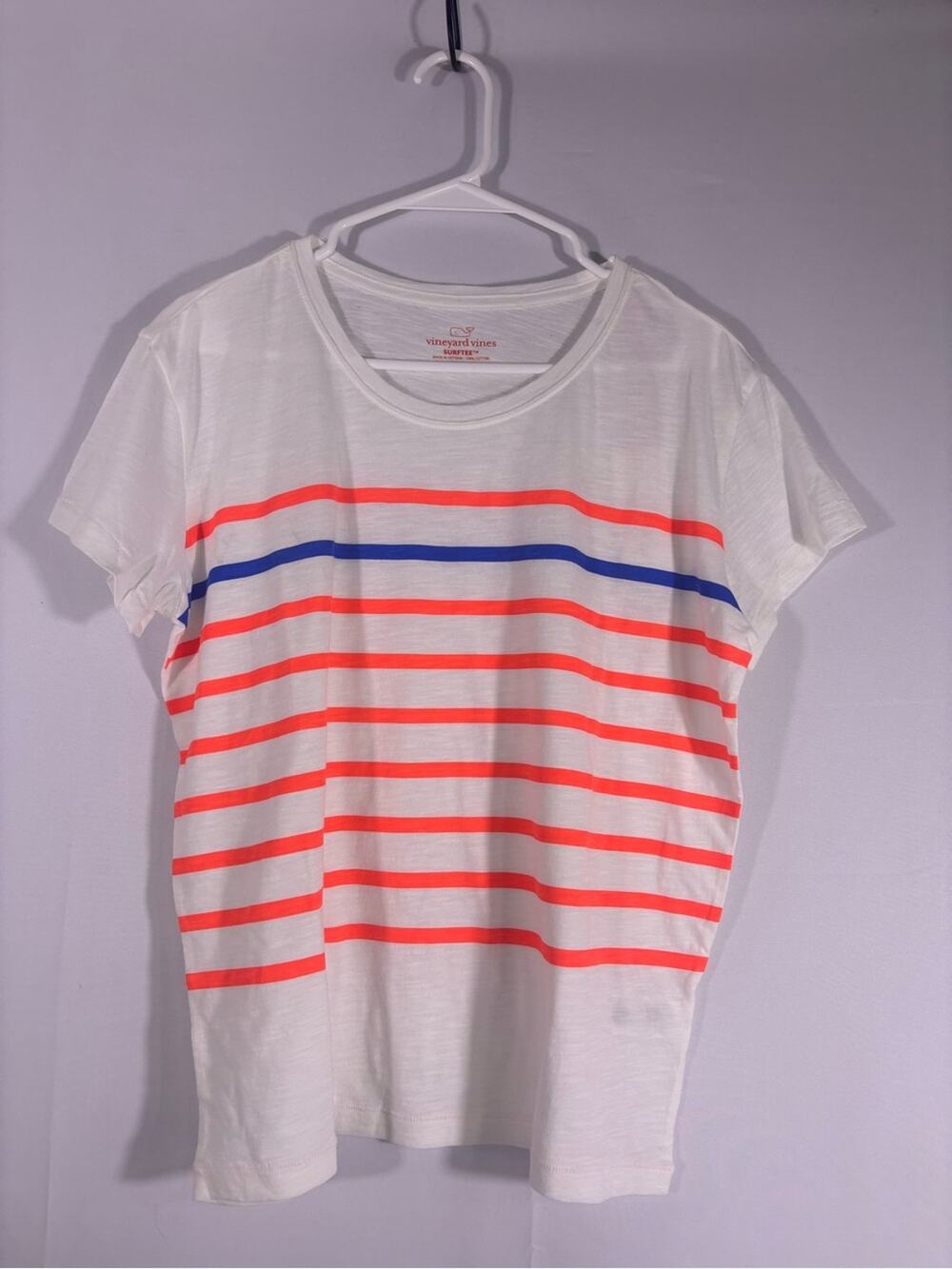 NWT Vineyard Vines Surf Tee White Neon Stripe Cotton T Shirt Preppy XS 1330